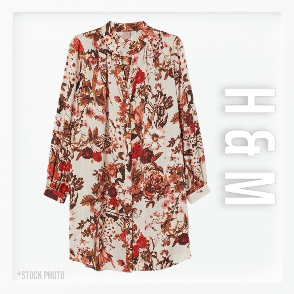H&M Fall Floral Long Sleeve Button Down Blouse Dress sz 12
